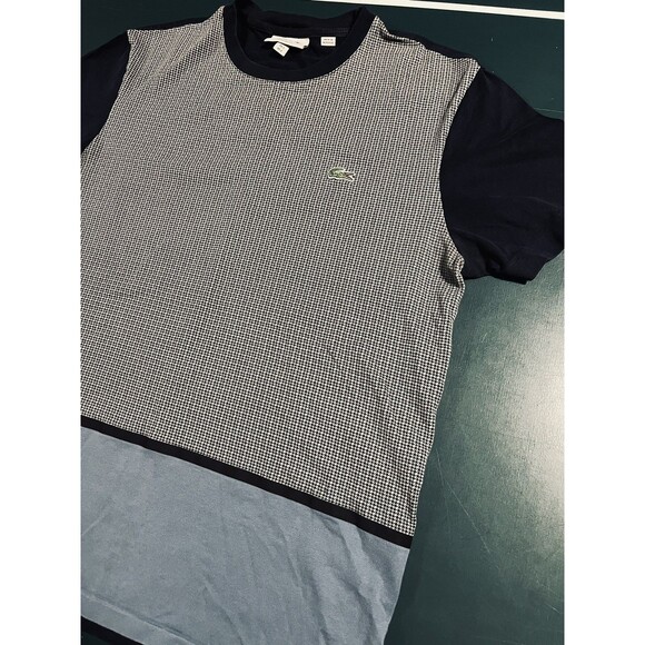 Lacoste Regular Fit Short Sleeve Color Block Check T-Shirt Men’s LARGE Blue - Picture 1 of 6